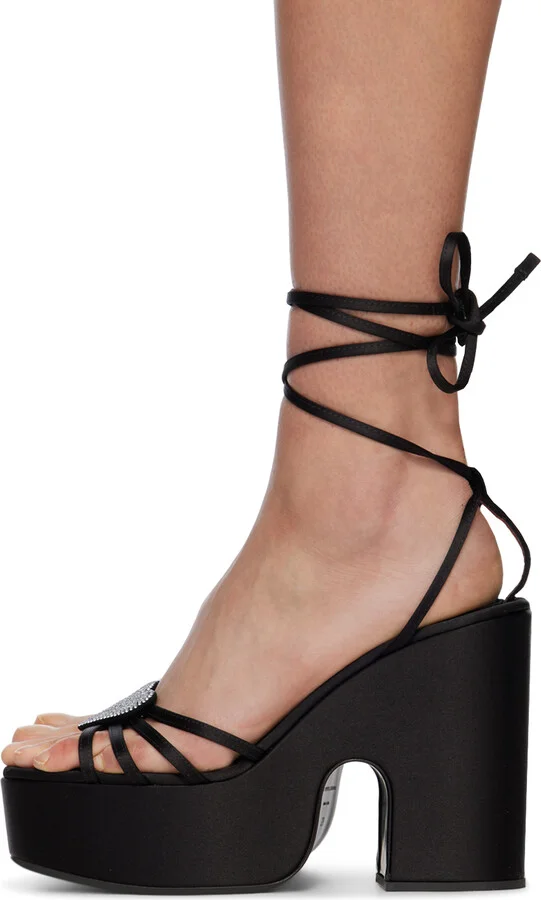 Les Petits Joueurs Black Bianca Heart Platform Sandals - Image 3