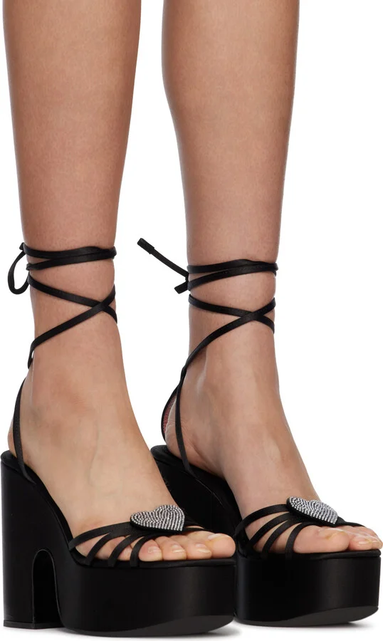Les Petits Joueurs Black Bianca Heart Platform Sandals - Image 4