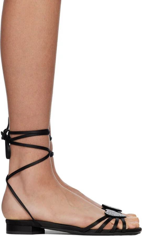 Les Petits Joueurs Black Kaia Flat Sandals