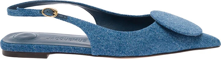 'les Slingback Duele Plates' Blue Flat Sandals With Geometric Shapes In Denim Woman