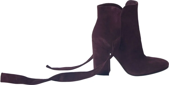 Leslie Ankle-Tie Boots in Burgundy Suede