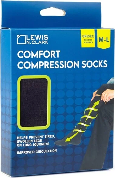 Lewis N. Clark Comfort Compression Socks - Black: Crew Height, Swelling Relief