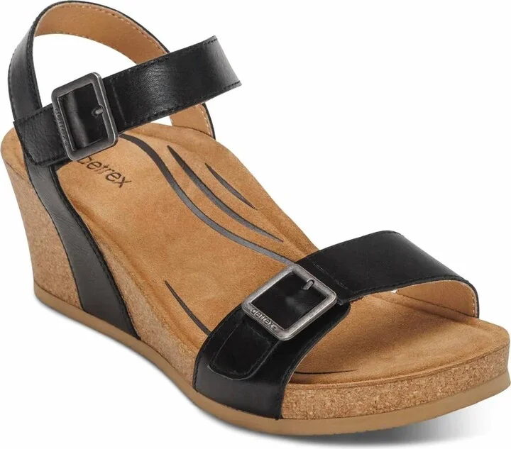 Lexa Wedge Sandal In Black Leather