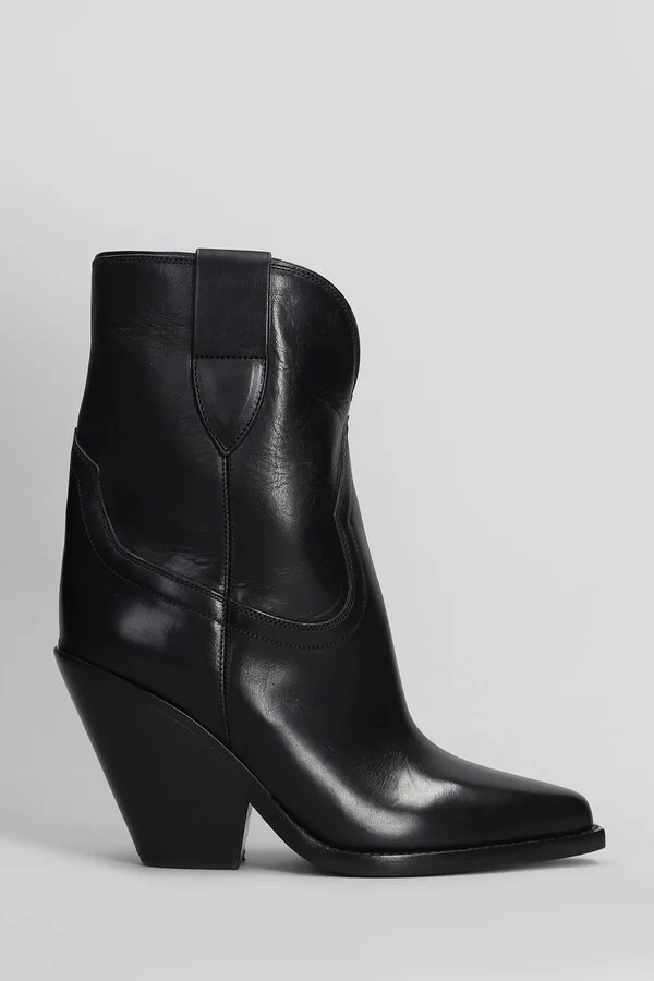 Leyane Texan Ankle Boots In Black Leather