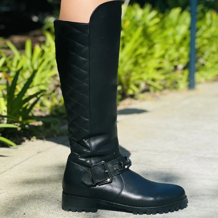 Libby Black Leather Knee High Comfortable Work Evening Biker Boot - Image 2