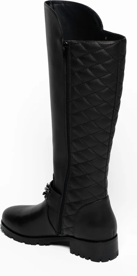 Libby Black Leather Knee High Comfortable Work Evening Biker Boot - Image 5