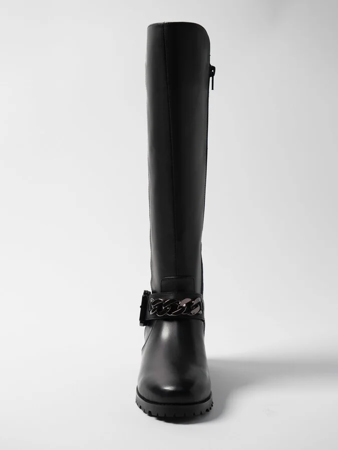 Libby Black Leather Knee High Comfortable Work Evening Biker Boot - Image 9