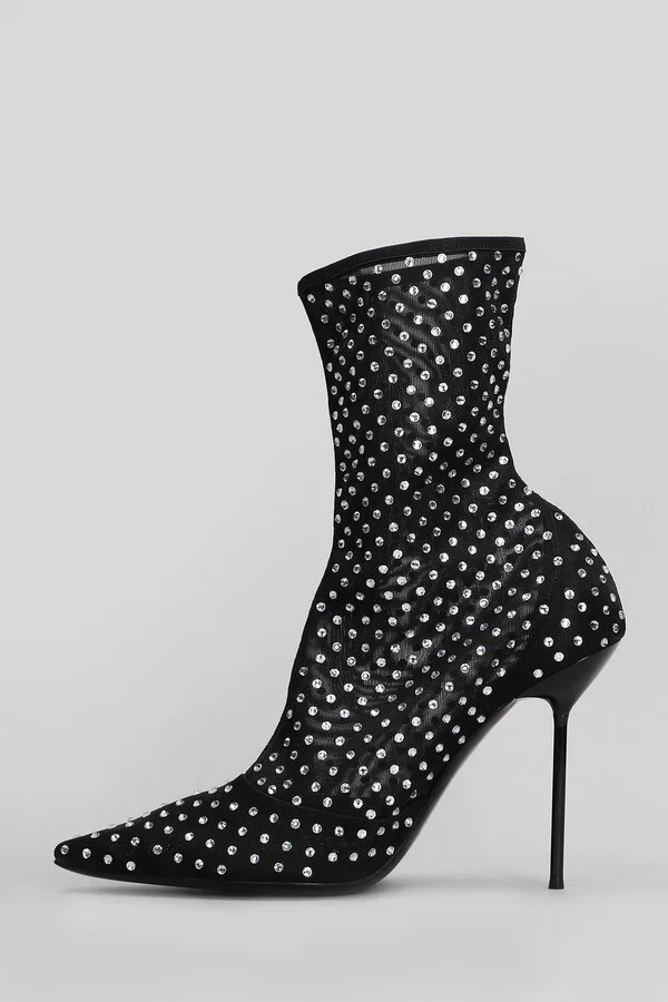 Lidia High Heels Ankle Boots In Black Fabric - Image 3