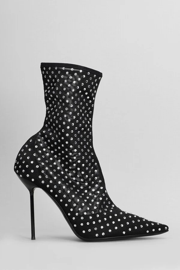 Lidia High Heels Ankle Boots In Black Fabric