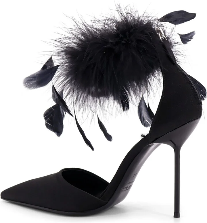 Lidia Satin Sandals With Feather Detail - Image 3