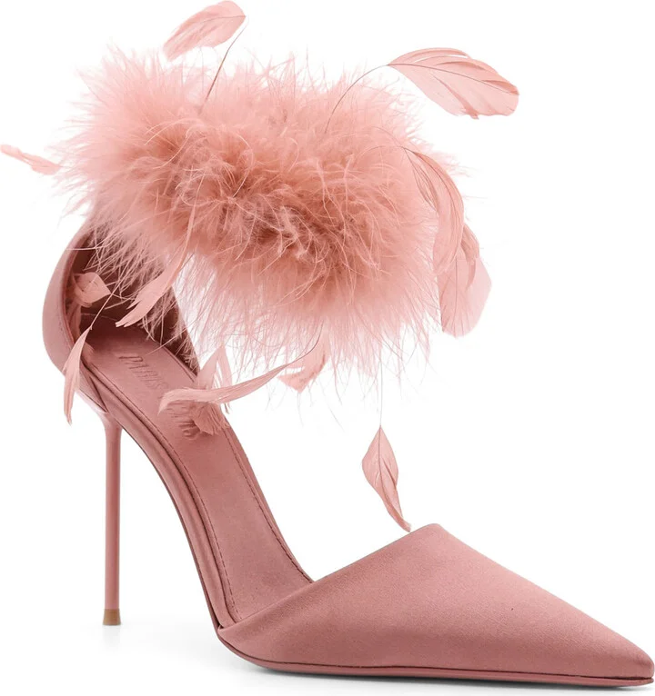 Lidia Satin Sandals With Feather Detail - Image 2