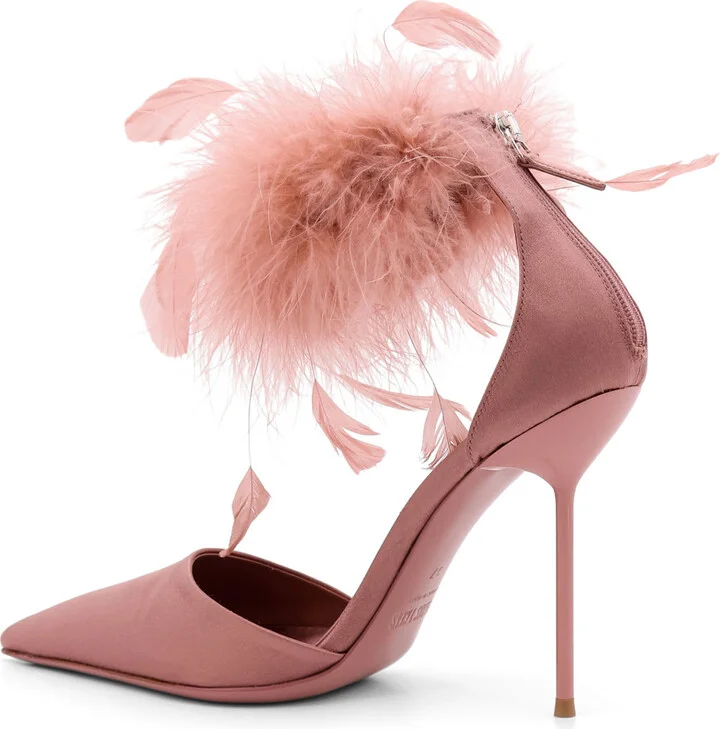 Lidia Satin Sandals With Feather Detail - Image 3