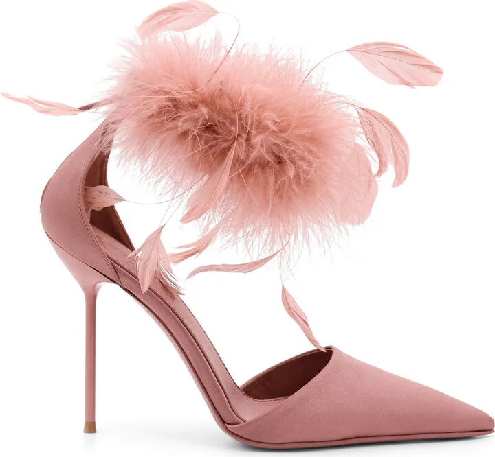 Lidia Satin Sandals With Feather Detail