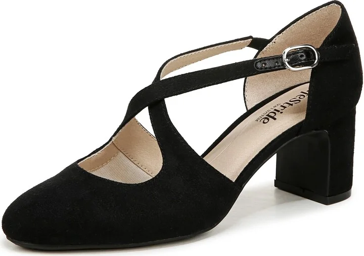 Life Stride Womens Tracy Strappy Block Heel Pump Black Microfiber 12 M