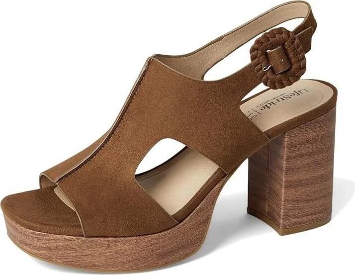 LifeStride Audra Strappies High Women's Heels Fawn Brown Fabric : 7.5 W (C), Leather/Synthetic - Image 5