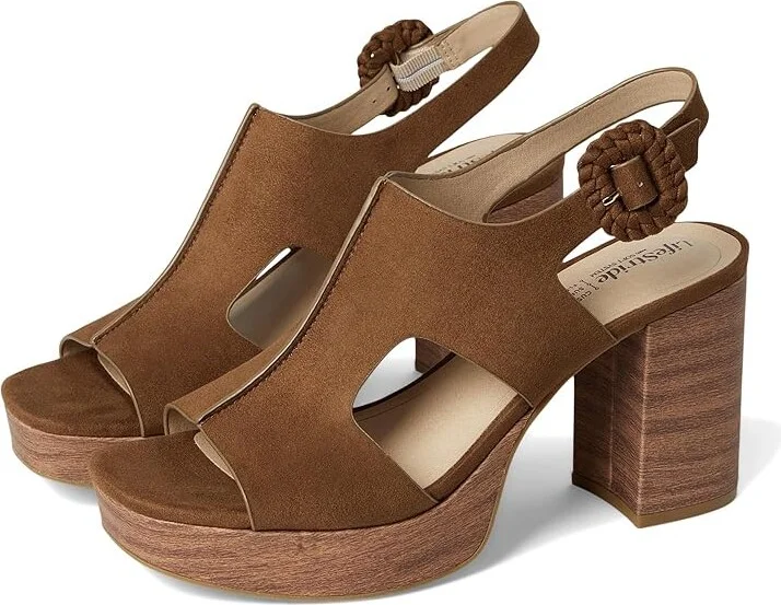 LifeStride Audra Strappies High Women's Heels Fawn Brown Fabric : 7.5 W (C), Leather/Synthetic