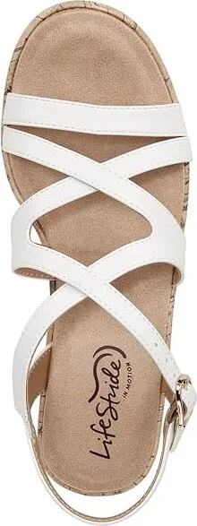LifeStride Bailey Strappy Platform Wedge Sandals Women's Sandals Bright White : 11 W (C), Leather - Image 2
