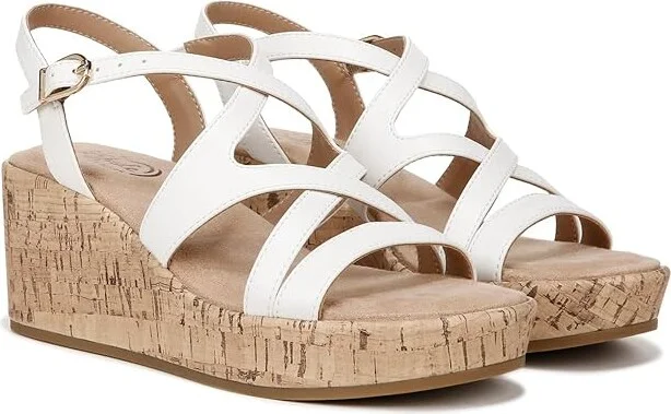 LifeStride Bailey Strappy Platform Wedge Sandals Women's Sandals Bright White : 11 W (C), Leather