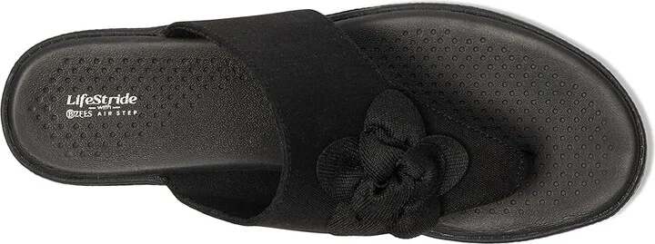 LifeStride Bloom Thongs Women's Sandals Black Stretch Linen Fabric : 11 M (B), Textile - Image 2