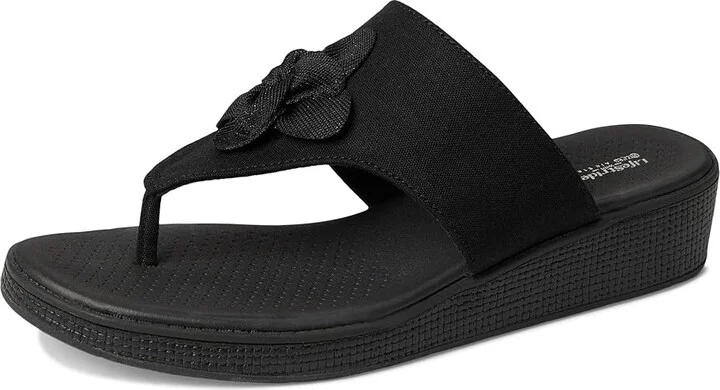 LifeStride Bloom Thongs Women's Sandals Black Stretch Linen Fabric : 11 M (B), Textile - Image 5