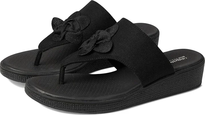 LifeStride Bloom Thongs Women's Sandals Black Stretch Linen Fabric : 11 M (B), Textile