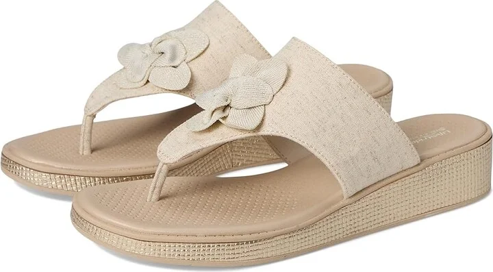 LifeStride Bloom Thongs Women's Sandals Natural Stretch Linen Fabric : 8 M (B), Textile