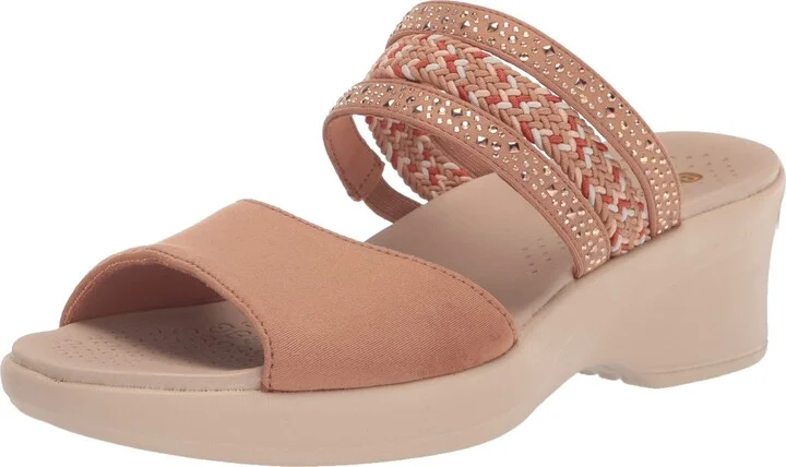 LifeStride BZees Womens Fireworks Wedge Sandal Cafe Tan Woven 11 M