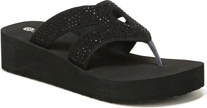 LifeStride BZees Womens Rio Thong Sandal Black Rhinestone 10 M