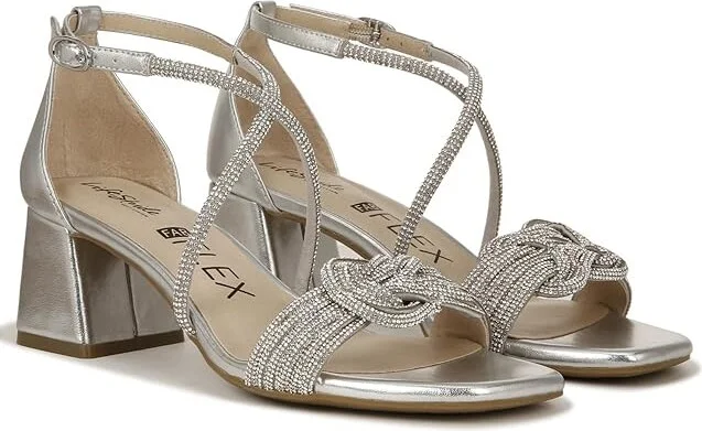 LifeStride Captivate Strappy Block Heel Dress Sandals Women's Sandals Silver : 6.5 M (B), Synthetic