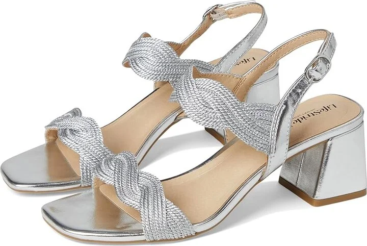 LifeStride Charnelle Women's Sandals Silver Metallic : 7 W (C), Leather/Rubber