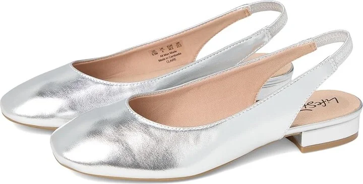 LifeStride Claire Slingback Ballet Flats Women's Flat Shoes Silver : 10 M (B), Polyester/Textile