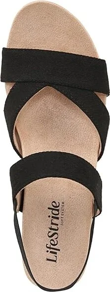 LifeStride Danita Strappy Wedge Sandals Women's Sandals Black : 7 M (B), Textile - Image 2