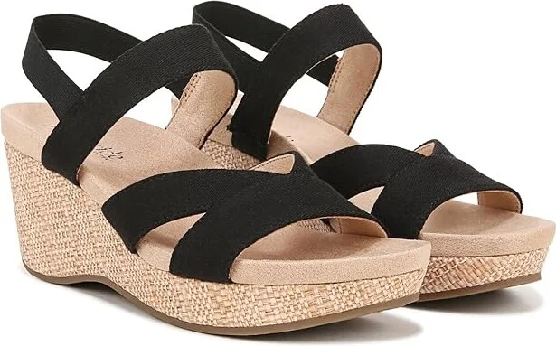 LifeStride Danita Strappy Wedge Sandals Women's Sandals Black : 7 M (B), Textile