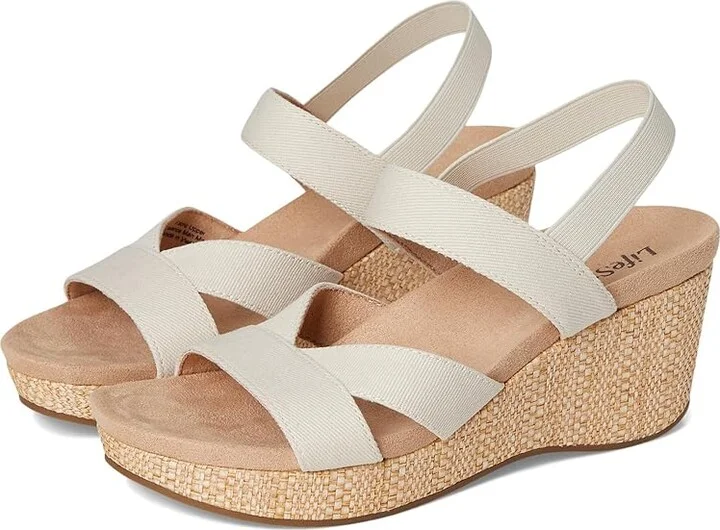LifeStride Danita Strappy Wedge Sandals Women's Sandals Bone : 7 M (B), Textile