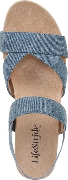LifeStride Danita Strappy Wedge Sandals Women's Sandals Denim Blue : 6.5 W (C), Textile - Image 2