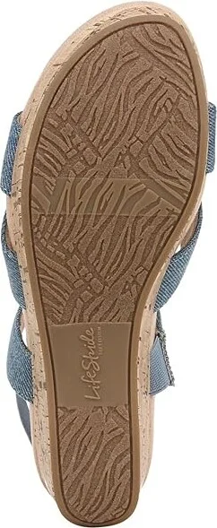 LifeStride Danita Strappy Wedge Sandals Women's Sandals Denim Blue : 6.5 W (C), Textile - Image 3