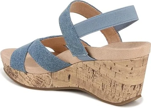 LifeStride Danita Strappy Wedge Sandals Women's Sandals Denim Blue : 6.5 W (C), Textile - Image 4