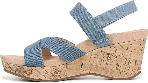 LifeStride Danita Strappy Wedge Sandals Women's Sandals Denim Blue : 6.5 W (C), Textile - Image 5