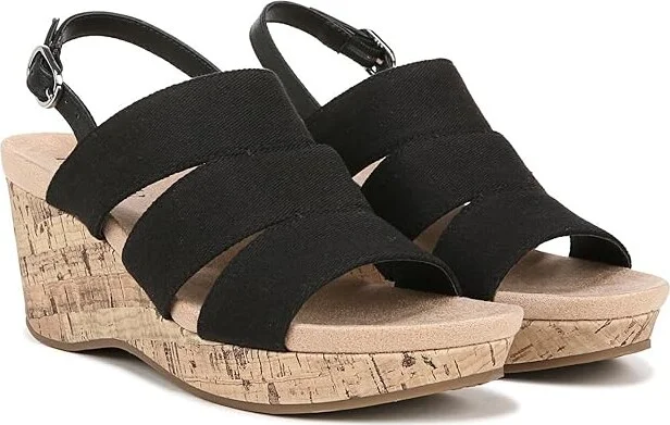 LifeStride Darby Slingback Wedge Sandals Women's Sandals Black : 9.5 M (B), Textile