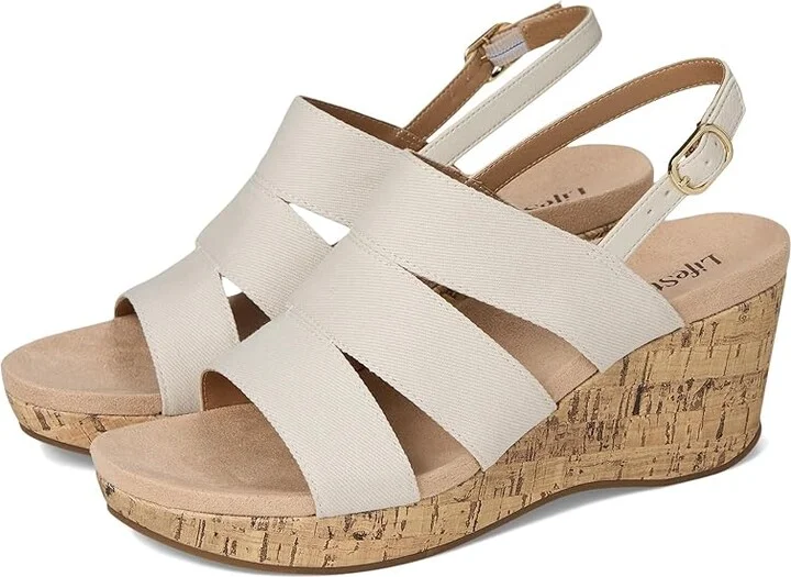 LifeStride Darby Slingback Wedge Sandals Women's Sandals Bone : 9.5 M (B), Textile