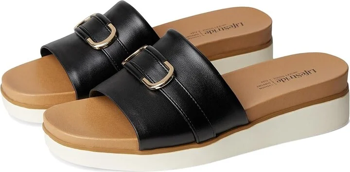 LifeStride Genevieve Women's Sandals Black Faux Leather : 11 W (C), Leather/Rubber