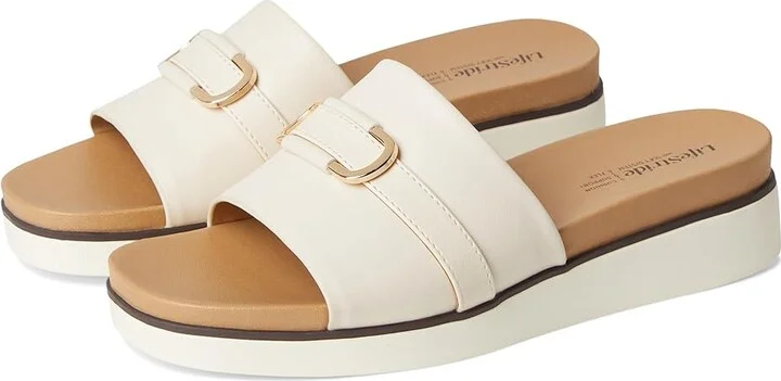 LifeStride Genevieve Women's Sandals Creme Beige Faux Leather : 10 M (B), Leather/Rubber