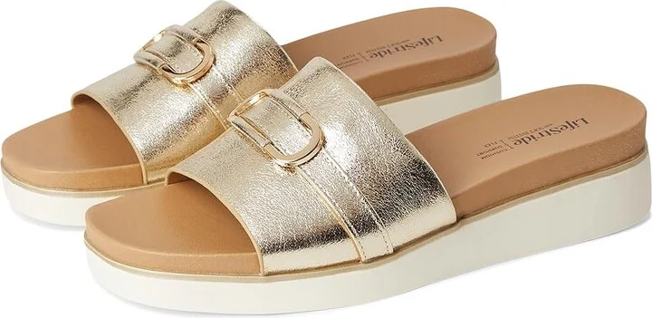 LifeStride Genevieve Women's Sandals Platino Gold Faux Leather : 7.5 M (B), Leather/Rubber