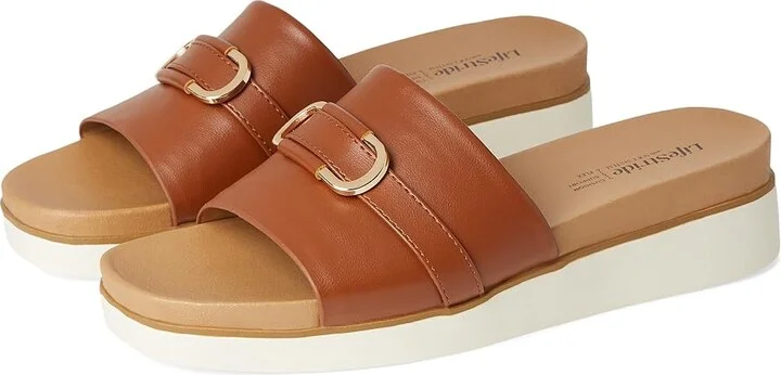 LifeStride Genevieve Women's Sandals Tan Faux Leather : 9 W (C), Leather/Rubber
