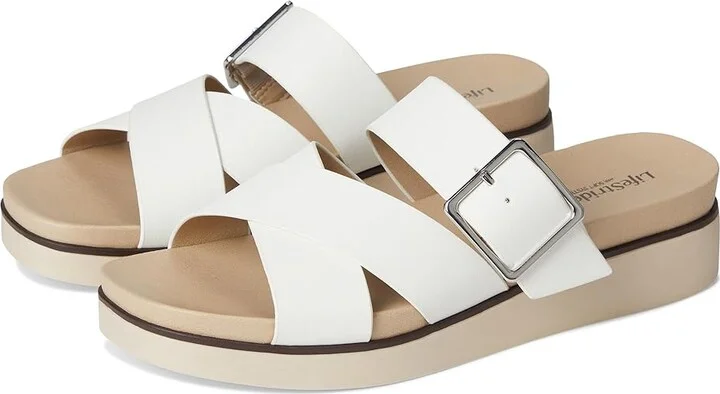 LifeStride Getaway Women's Sandals Bright White : 8 W (C), Faux Leather