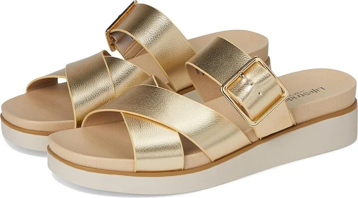 LifeStride Getaway Women's Sandals Gold Faux Leather : 9.5 M (B)