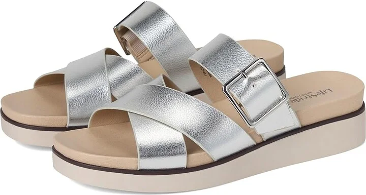 LifeStride Getaway Women's Sandals Silver Metallic : 7.5 M (B), Faux Leather