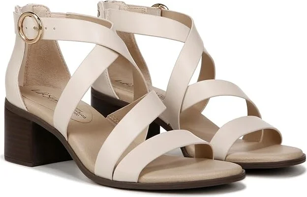 LifeStride Heritage Strappy Block Heel Dress Sandals Women's Sandals Cream : 11 W (C), Leather/Rubber