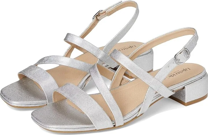 LifeStride Janet Women's Sandals Silver Faux Leather : 6.5 M (B), Synthetic