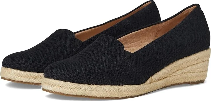 LifeStride Kamilla Espadrille Shoes Women's Wedge Shoes Black Linen : 7.5 W (C)